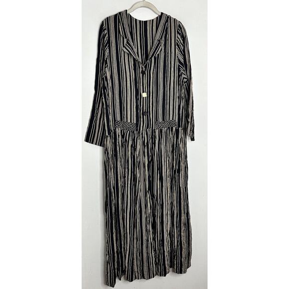 Vintage Romeo Romeo Rayon USA Button Stripe Long Sleeve Maxi Dress Size Large - Picture 2 of 7